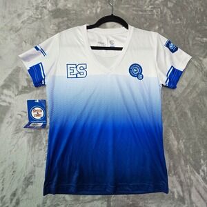 Speed Limit El Salvador Soccer Jersey Womens Small Blue White Dri-Tek NWT